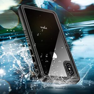 SPIDERCASE Designed for iPhone Xs Max Waterproof Case, Built-in Screen Protector Full-Body Clear Call Quality Heavy Duty Shockproof Cover Case for iPhone Xs Max 6.5’’ (Black/Clear)