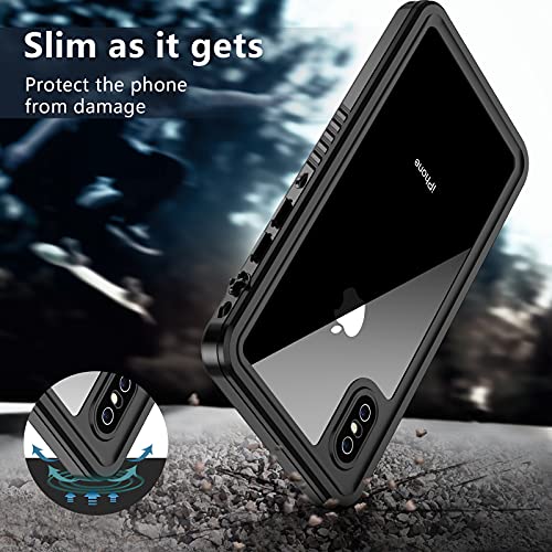 SPIDERCASE Designed for iPhone Xs Max Waterproof Case, Built-in Screen Protector Full-Body Clear Call Quality Heavy Duty Shockproof Cover Case for iPhone Xs Max 6.5’’ (Black/Clear)