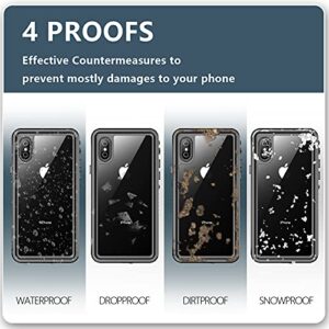 SPIDERCASE Designed for iPhone Xs Max Waterproof Case, Built-in Screen Protector Full-Body Clear Call Quality Heavy Duty Shockproof Cover Case for iPhone Xs Max 6.5’’ (Black/Clear)