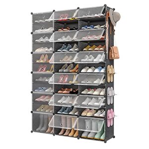 aeitc 72 pairs shoe rack organizer shoe organizer expandable shoe storage cabinet narrow standing stackable space saver shoe rack for entryway, closet with hook and side shelf,48"x12"x72"