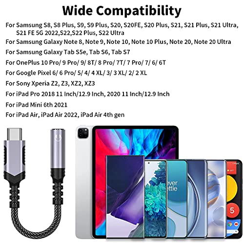 USB C to 3.5mm Audio Adapter,Type C to 3.5mm Headphone Adapter for Galaxy S21 S22 S23 Ultra USB-C to Aux Dongle Cable Cord DAC Earphones for Samsung S20 FE A54 A53 A34 iPad 10 Pro Google Pixel 7 6 6A