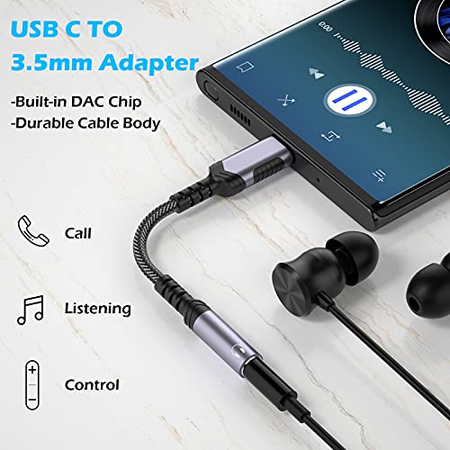 USB C to 3.5mm Audio Adapter,Type C to 3.5mm Headphone Adapter for Galaxy S21 S22 S23 Ultra USB-C to Aux Dongle Cable Cord DAC Earphones for Samsung S20 FE A54 A53 A34 iPad 10 Pro Google Pixel 7 6 6A