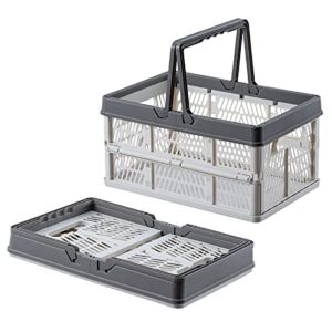 plastic storage basket collapsible crate - portable shopping basket with handle, durable storage bin, mutli-purpose storage crate for kitchen，bathroom，medicine (1)