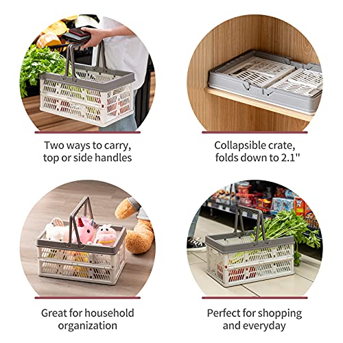 Plastic Storage Basket Collapsible Crate - Portable Shopping Basket with Handle, Durable Storage Bin, Mutli-Purpose Storage Crate for Kitchen，Bathroom，Medicine (1)