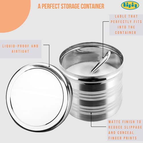 Kipiq - Stainless Steel Idli Dosa Batter Container with dosa ladle/Fridge Storage Container/Mavu Dabba (Capacity 4.5 litres)