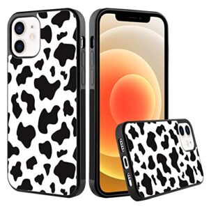 kanghar iphone 12 tire cow,iphone 12 pro tire case black white slim anti-scratch shockproof skid outline durable pc layer tpu bumper anti-dropping full body protection cover -6.1 inch