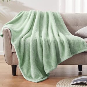 whale flotilla fuzzy faux fur throw blanket for couch, soft warm fluffy fleece blanket for bed/sofa/camping/travel, extra large and lightweight, 50x70 inch, light green
