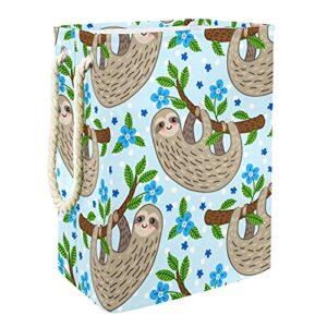 laundry basket foldable laundry hamper with handles detachable storage bin, bathroom organizer, children toy bins cute sloth hanging on the tree blue