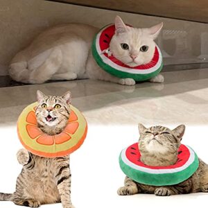 Frienda 2 Pieces Adjustable Cat Cone Collar Soft Cat Recovery Collar Cute Cat Elizabethan Collars Pet Neck Cone for Kitten and Small Dogs, Orange and Watermelon