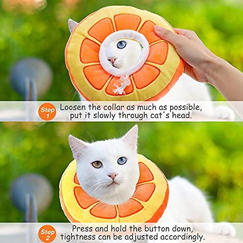 Frienda 2 Pieces Adjustable Cat Cone Collar Soft Cat Recovery Collar Cute Cat Elizabethan Collars Pet Neck Cone for Kitten and Small Dogs, Orange and Watermelon