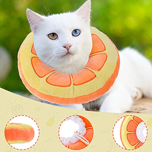 Frienda 2 Pieces Adjustable Cat Cone Collar Soft Cat Recovery Collar Cute Cat Elizabethan Collars Pet Neck Cone for Kitten and Small Dogs, Orange and Watermelon