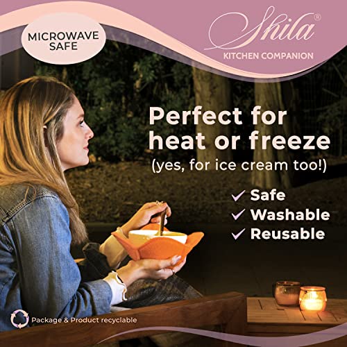 SHILA Bowl Snuggies, Colorful Set of Microwave Safe Hot Bowl Holder to Keep Your Hands Cool and Your Meal Warm, Polyester & Sponge Heat Resistant Bowl Cozies for Soup, Rice and Pasta Bowls