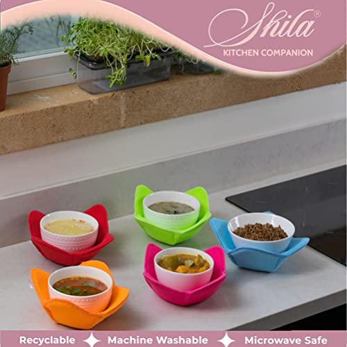 SHILA Bowl Snuggies, Colorful Set of Microwave Safe Hot Bowl Holder to Keep Your Hands Cool and Your Meal Warm, Polyester & Sponge Heat Resistant Bowl Cozies for Soup, Rice and Pasta Bowls