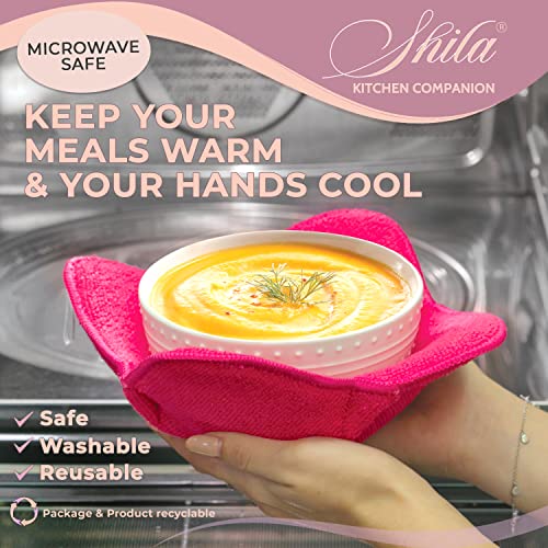 SHILA Bowl Snuggies, Colorful Set of Microwave Safe Hot Bowl Holder to Keep Your Hands Cool and Your Meal Warm, Polyester & Sponge Heat Resistant Bowl Cozies for Soup, Rice and Pasta Bowls