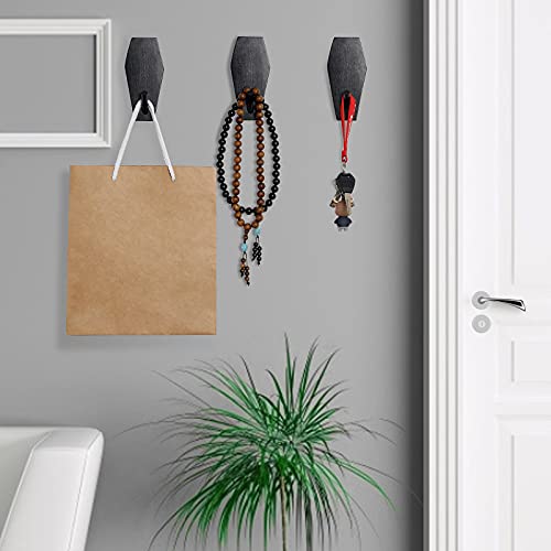 Gothvanity Coffin Key Holder for Wall 4 Pack - Multifunctional Wall Hooks - Gothic Decor for Kitchen Bathroom Living Room or Bedroom- Wood - 5 x 2.5 Inches - Black -Spooky Gifts