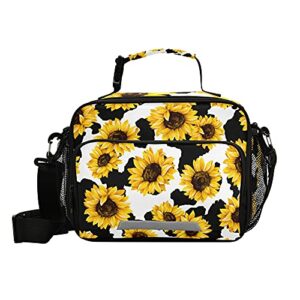 glaphy sunflower cow print lunch bag insulated lunch box cooler cooling tote food container for adults men women