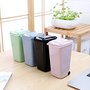 4Pcs Mini Trash Can Desktop Garbage Storage Bin Pen Holder Organizer Small Recycle Can Wastebasket with Lid Wheels for Home Office(Green Blue Pink Black)