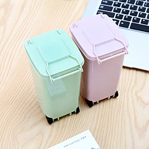 4Pcs Mini Trash Can Desktop Garbage Storage Bin Pen Holder Organizer Small Recycle Can Wastebasket with Lid Wheels for Home Office(Green Blue Pink Black)