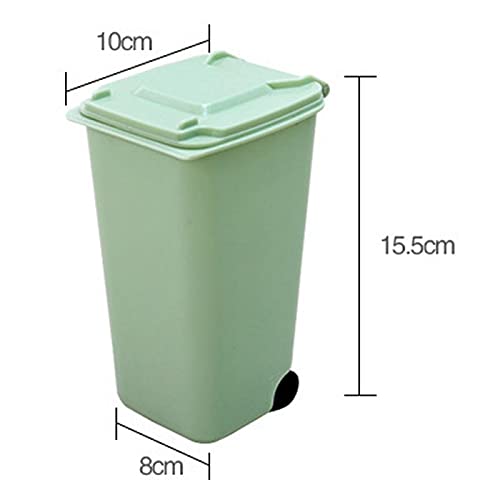 4Pcs Mini Trash Can Desktop Garbage Storage Bin Pen Holder Organizer Small Recycle Can Wastebasket with Lid Wheels for Home Office(Green Blue Pink Black)