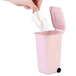 4Pcs Mini Trash Can Desktop Garbage Storage Bin Pen Holder Organizer Small Recycle Can Wastebasket with Lid Wheels for Home Office(Green Blue Pink Black)