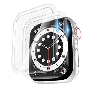[2 pack] tempered glass screen protector 44mm compatible for apple watch series 6/se/5/4, ewuonu full coverage waterproof 3d curved edge anti-scratch bubble free hd clear screen film for iwatch accessories(44mm)