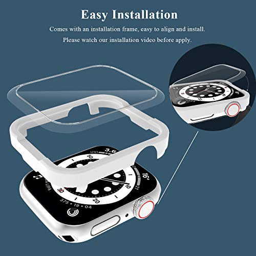 [2 Pack] Tempered Glass Screen Protector 44mm Compatible for Apple Watch Series 6/SE/5/4, EWUONU Full Coverage Waterproof 3D Curved Edge Anti-Scratch Bubble Free HD Clear Screen Film for iWatch Accessories(44mm)