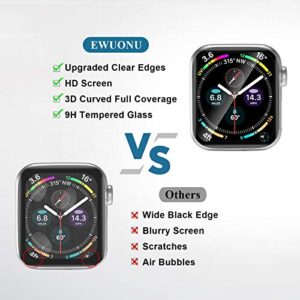 [2 Pack] Tempered Glass Screen Protector 44mm Compatible for Apple Watch Series 6/SE/5/4, EWUONU Full Coverage Waterproof 3D Curved Edge Anti-Scratch Bubble Free HD Clear Screen Film for iWatch Accessories(44mm)