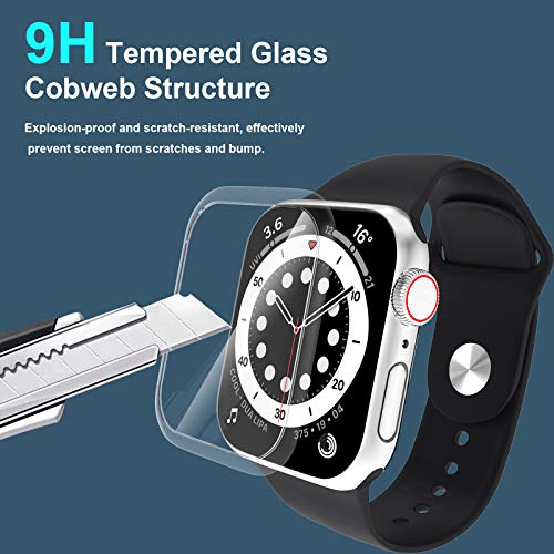 [2 Pack] Tempered Glass Screen Protector 44mm Compatible for Apple Watch Series 6/SE/5/4, EWUONU Full Coverage Waterproof 3D Curved Edge Anti-Scratch Bubble Free HD Clear Screen Film for iWatch Accessories(44mm)