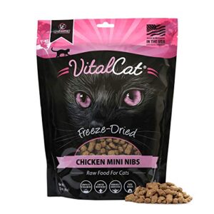 vital essentials freeze dried cat food, chicken mini nibs 12 oz