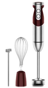 3- in-1 immersion hand blender, powerful 1000w stainless steel stick blender, 4 sharpe blades with whisk, milk frother attachments