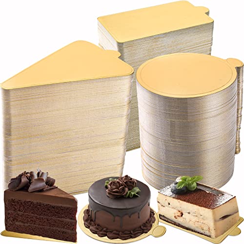 Dicunoy 300PCS Mini Cake Boards, 3" Gold Circle Paper Cupcake Dessert Displays Base Tray, Mousse Cake Plates for Parties, Wedding, Birthday, Restaurant Buffet, Round, Triangle, Rectangular