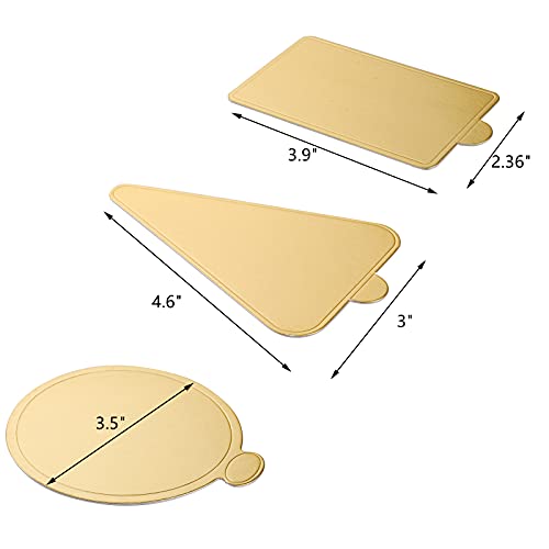 Dicunoy 300PCS Mini Cake Boards, 3" Gold Circle Paper Cupcake Dessert Displays Base Tray, Mousse Cake Plates for Parties, Wedding, Birthday, Restaurant Buffet, Round, Triangle, Rectangular