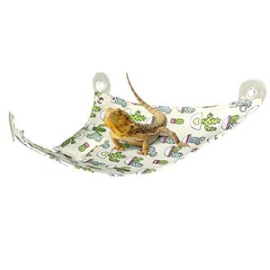 HAICHEN TEC Bearded Dragon Hammock Swing Hanging Bed Lounger Ladder with Adhesive Hooks and Suction Hook for Reptile Bearded Dragon Leopard Gecko Hamster Lizard (Cactus Pattern)