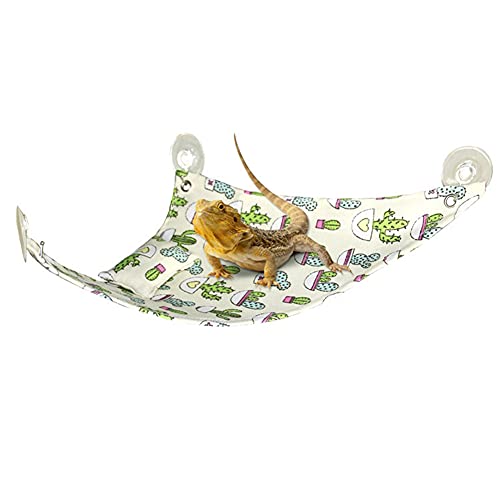 HAICHEN TEC Bearded Dragon Hammock Swing Hanging Bed Lounger Ladder with Adhesive Hooks and Suction Hook for Reptile Bearded Dragon Leopard Gecko Hamster Lizard (Cactus Pattern)