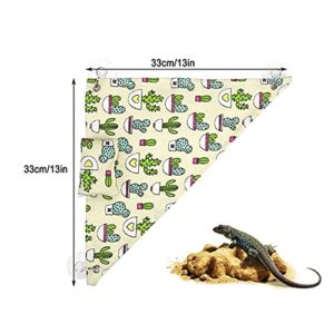 HAICHEN TEC Bearded Dragon Hammock Swing Hanging Bed Lounger Ladder with Adhesive Hooks and Suction Hook for Reptile Bearded Dragon Leopard Gecko Hamster Lizard (Cactus Pattern)