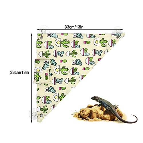 HAICHEN TEC Bearded Dragon Hammock Swing Hanging Bed Lounger Ladder with Adhesive Hooks and Suction Hook for Reptile Bearded Dragon Leopard Gecko Hamster Lizard (Cactus Pattern)