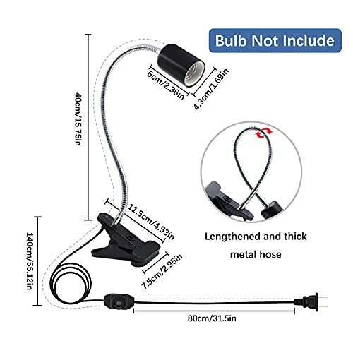 Reptile Heat Lamp,Aquarium Tank Heat Light,E26/E27 Turtle Basking Spot Lamp with Dimmable Switch,86.6in Habitat Basking Heat Lamp,Heating Lighting for Tortoise/Lizard/Amphibian/Snake/Aquarium(No Bulb)