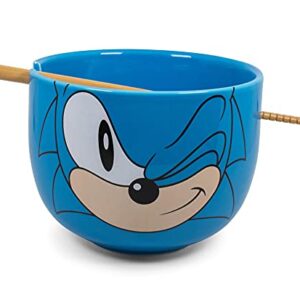 Sonic The Hedgehog Japanese Ceramic Dinnerware Set | Includes 14-Ounce Ramen Bowl and Wooden Chopsticks | Asian Food Dish Set for Home Kitchen | Fun Gamer Gifts