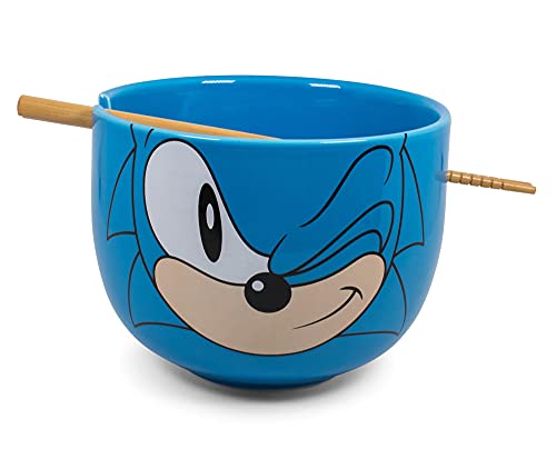 Sonic The Hedgehog Japanese Ceramic Dinnerware Set | Includes 14-Ounce Ramen Bowl and Wooden Chopsticks | Asian Food Dish Set for Home Kitchen | Fun Gamer Gifts