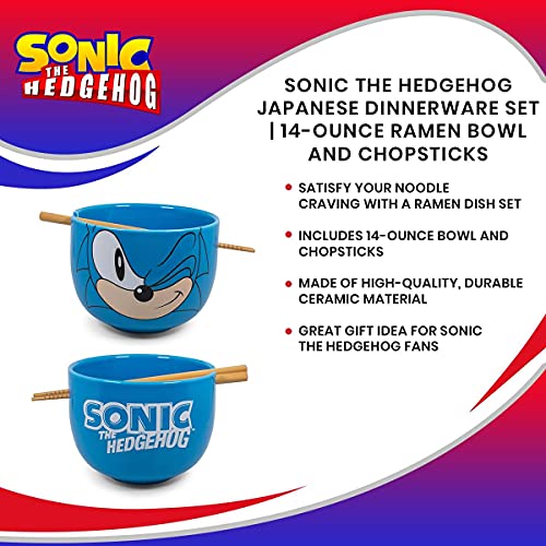 Sonic The Hedgehog Japanese Ceramic Dinnerware Set | Includes 14-Ounce Ramen Bowl and Wooden Chopsticks | Asian Food Dish Set for Home Kitchen | Fun Gamer Gifts