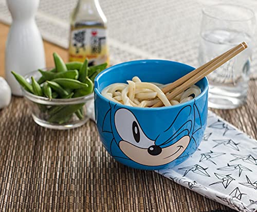 Sonic The Hedgehog Japanese Ceramic Dinnerware Set | Includes 14-Ounce Ramen Bowl and Wooden Chopsticks | Asian Food Dish Set for Home Kitchen | Fun Gamer Gifts