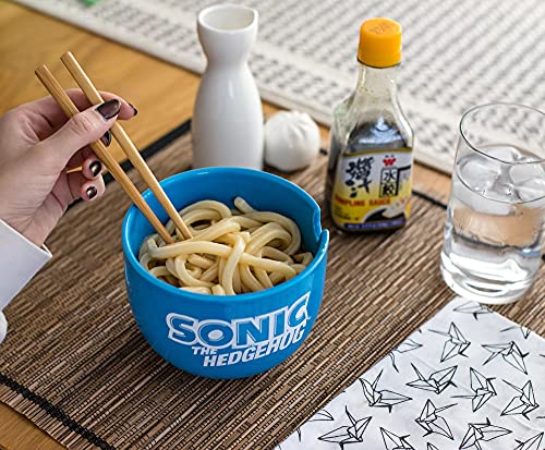 Sonic The Hedgehog Japanese Ceramic Dinnerware Set | Includes 14-Ounce Ramen Bowl and Wooden Chopsticks | Asian Food Dish Set for Home Kitchen | Fun Gamer Gifts