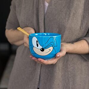 Sonic The Hedgehog Japanese Ceramic Dinnerware Set | Includes 14-Ounce Ramen Bowl and Wooden Chopsticks | Asian Food Dish Set for Home Kitchen | Fun Gamer Gifts