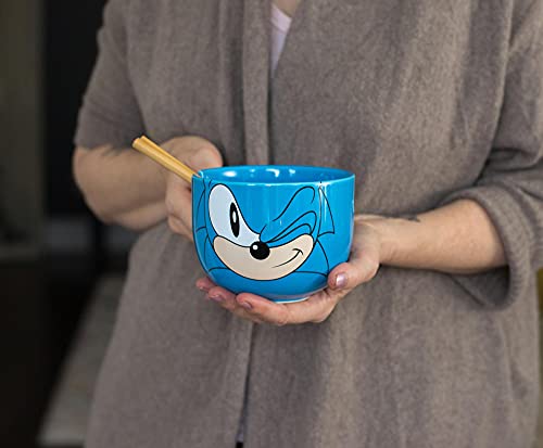 Sonic The Hedgehog Japanese Ceramic Dinnerware Set | Includes 14-Ounce Ramen Bowl and Wooden Chopsticks | Asian Food Dish Set for Home Kitchen | Fun Gamer Gifts