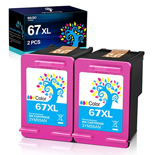 H&BO TOPMAE Remanufactured 67 Color Ink Cartridge Replacement for HP 67XL 67 XL Ink Cartridge for Envy Pro 6055 6455e 6055e 6452 6052 6075 6455 DeskJet 2755e 2752 4152 4155e Printer(2 Color)