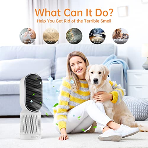 HEPA Air Purifiers for Bedroom, QUEENTY Room Air Purifier Ionizer with H13 True HEPA Filter, 40° Rotation Air Purifiers for Pets, Home, Remove 99.97% Dust Smoke Pollen Pet Dander (White)