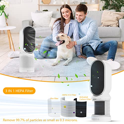 HEPA Air Purifiers for Bedroom, QUEENTY Room Air Purifier Ionizer with H13 True HEPA Filter, 40° Rotation Air Purifiers for Pets, Home, Remove 99.97% Dust Smoke Pollen Pet Dander (White)