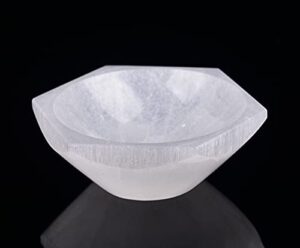 amoystone natural selenite plate selenite bowl for crystals hexagon selenite dish 4" for chakra healing crystals collection gift