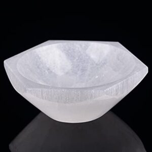 AMOYSTONE Natural Selenite Plate Selenite Bowl for Crystals Hexagon Selenite Dish 4" for Chakra Healing Crystals Collection Gift