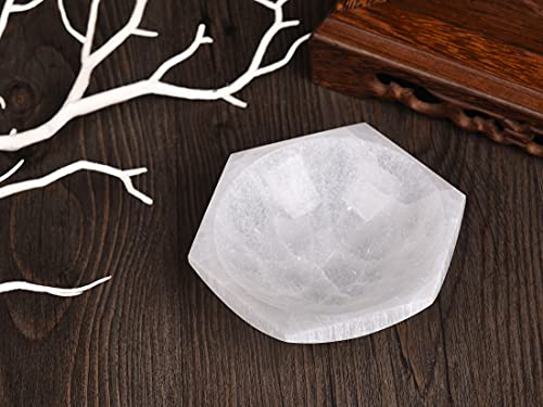 AMOYSTONE Natural Selenite Plate Selenite Bowl for Crystals Hexagon Selenite Dish 4" for Chakra Healing Crystals Collection Gift